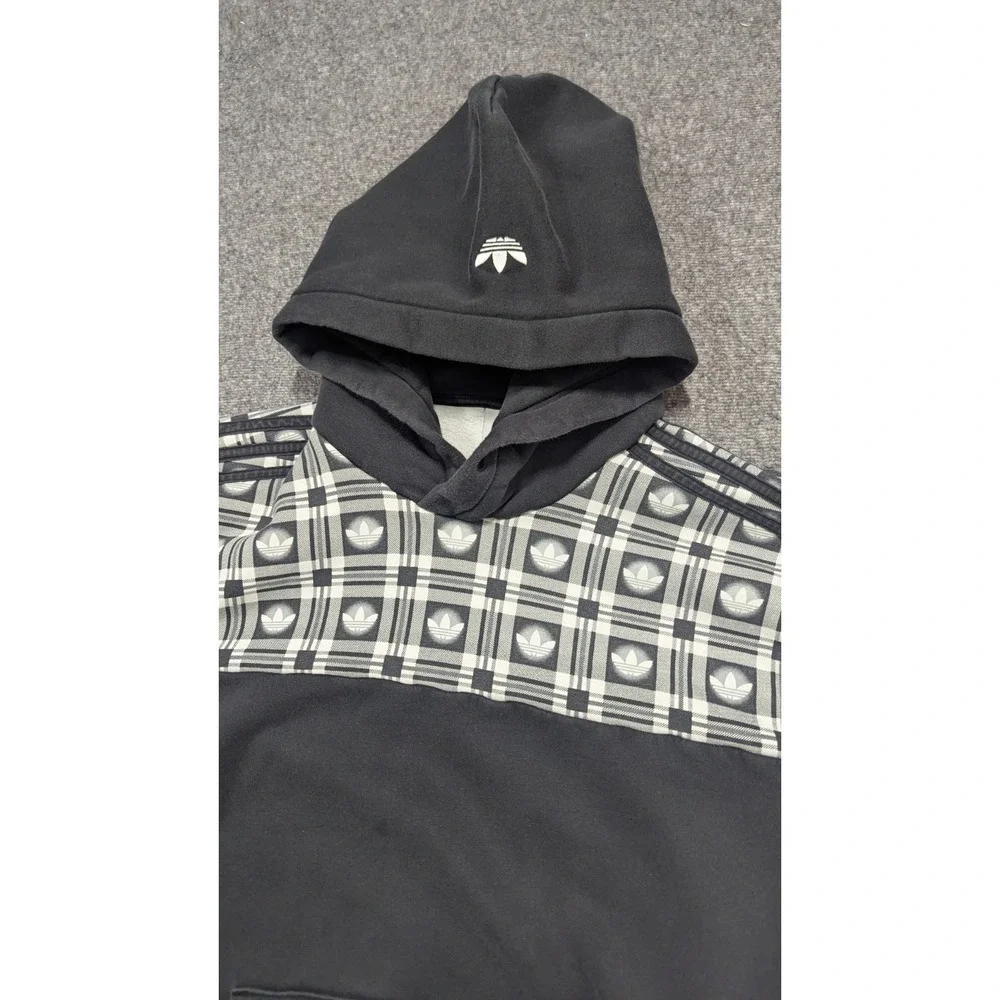 Adidas Originals Hoodie Men Large Black Big Random Trefoil Logo Retro Athleisure
